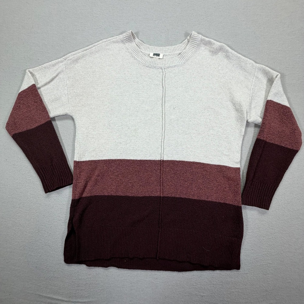 a.n.a Colorblock Sweater‎ Women Medium Good Burgundy Mauve Knit Crewneck Seam